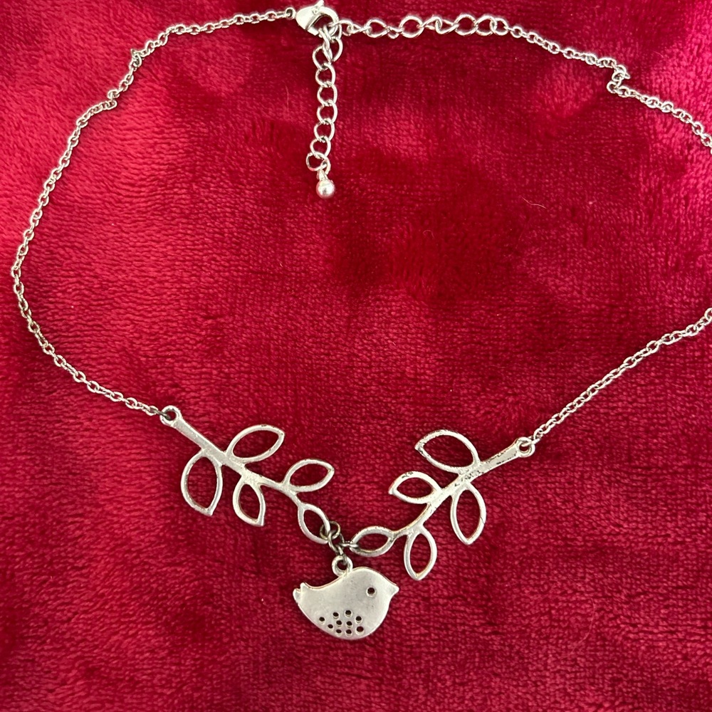 Silver Bird and Branch Necklace